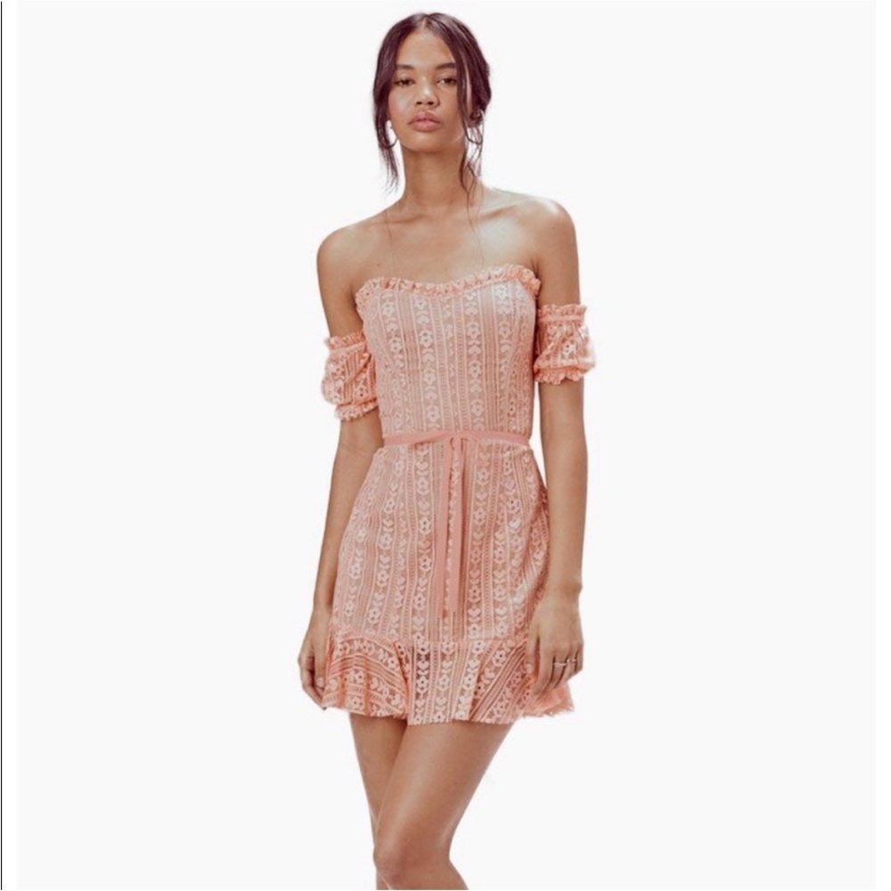 For Love & Lemons Dakota Lace Mini Dress Peach Gingham Lace Size Large